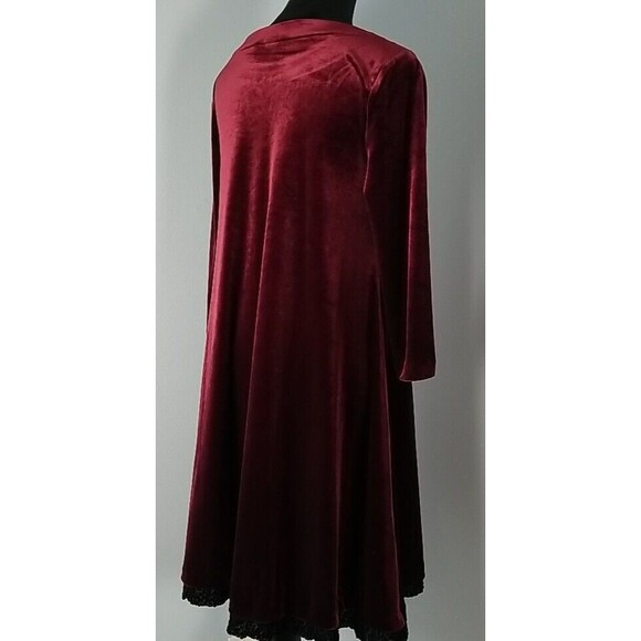 Cynthia Rowley Velvet Shift Dress Medium Maroon Black Trim 3/4 Length Sleeve - Picture 7 of 11